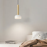 Nordic Copper Tube LED Pendant Light with White Glass Bowl Shade for Bedroom and Living Room