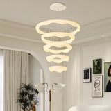 Nordic Cream Style Designer Ring LED Chandelier Adjustable Dimming Ceiling Pendant Light