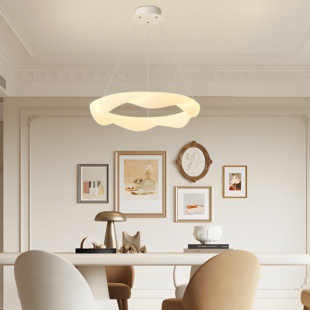 Nordic Cream Style Designer Ring LED Chandelier Adjustable Dimming Ceiling Pendant Light