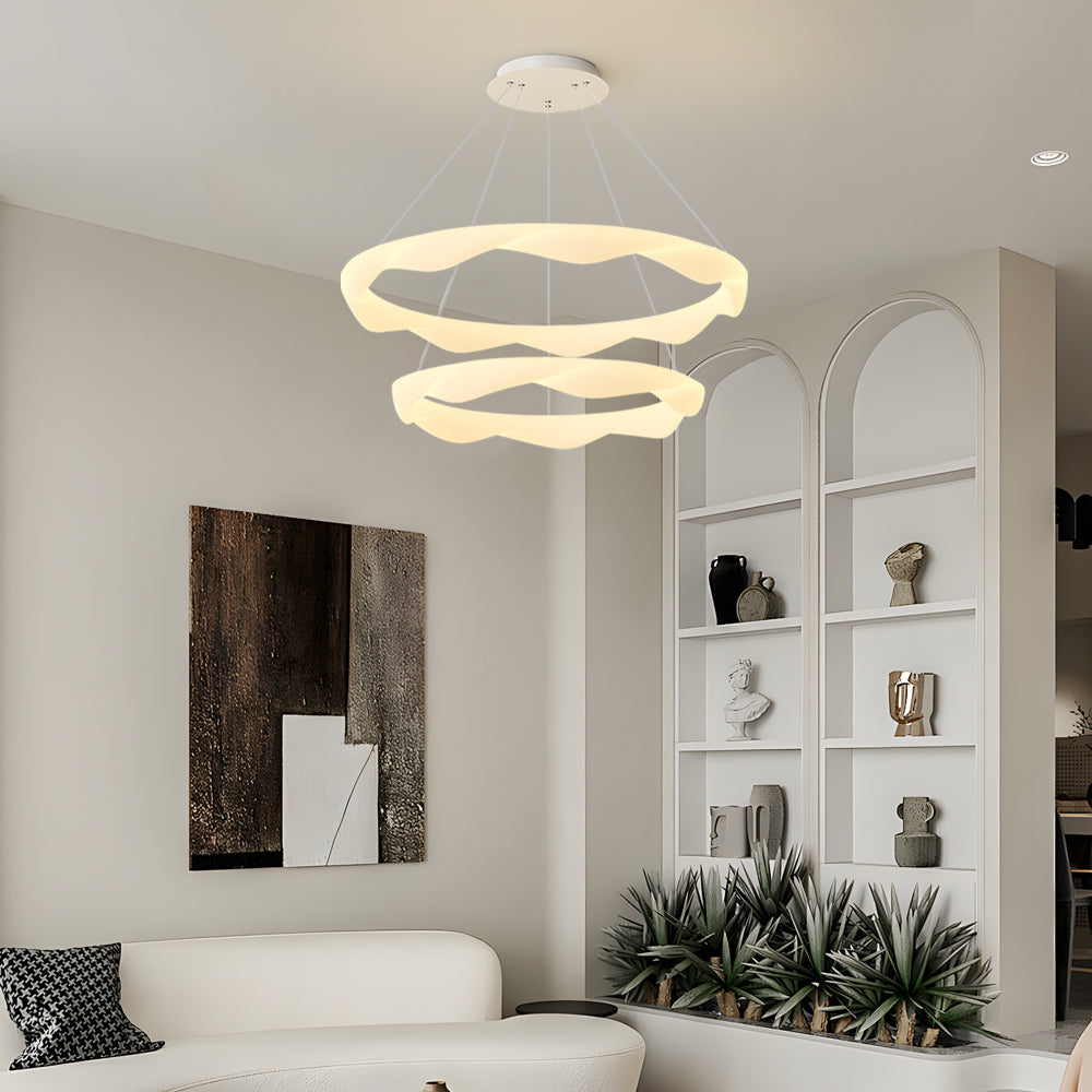Nordic Cream Style Designer Ring LED Chandelier Adjustable Dimming Ceiling Pendant Light