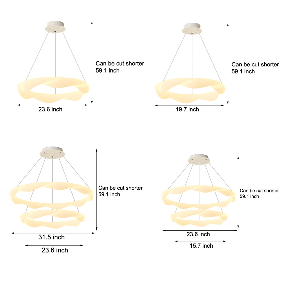 Nordic Cream Style Designer Ring LED Chandelier Adjustable Dimming Ceiling Pendant Light