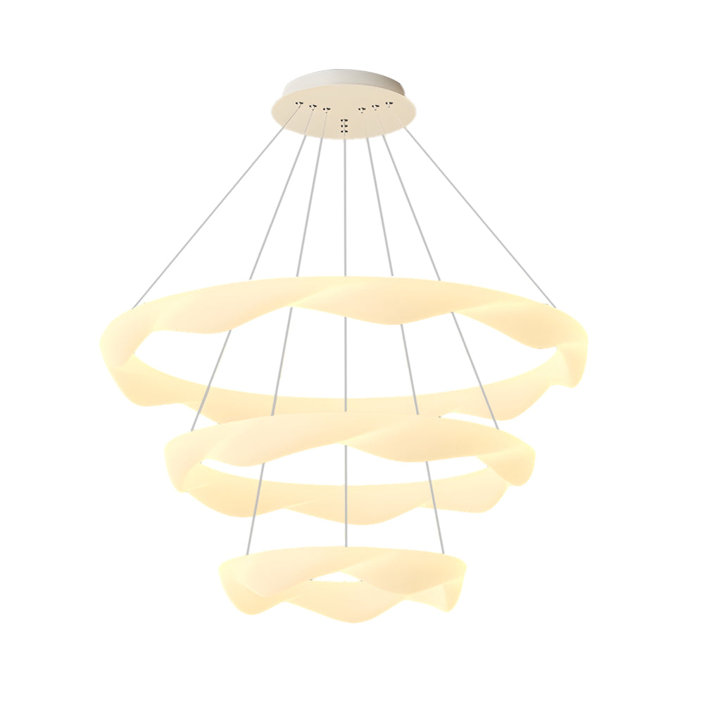 Nordic Cream Style Designer Ring LED Chandelier Adjustable Dimming Ceiling Pendant Light