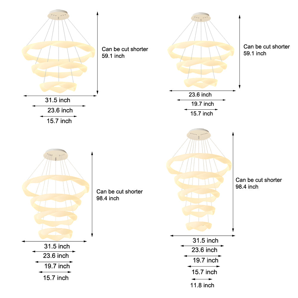 Nordic Cream Style Designer Ring LED Chandelier Adjustable Dimming Ceiling Pendant Light