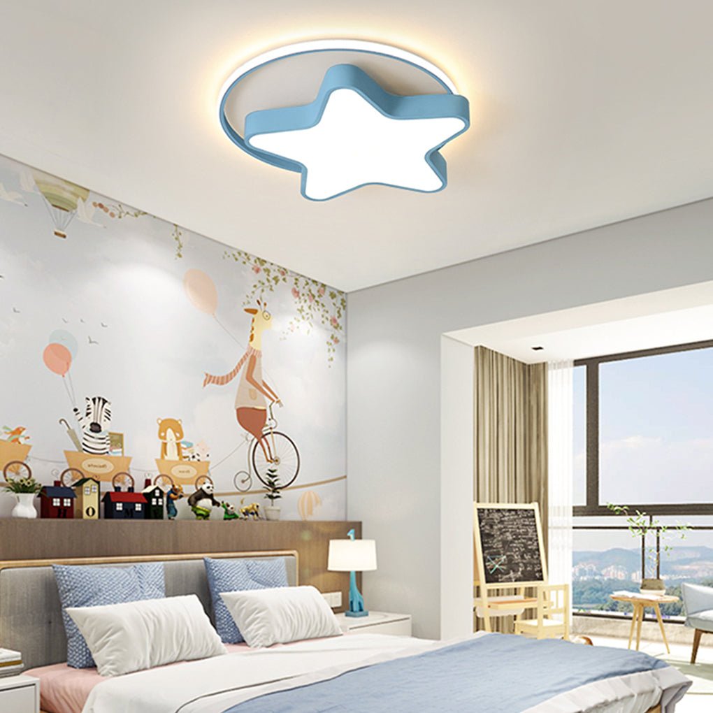 Modern Five Pointed Star LED Ceiling Light Dimmable Flush Mount Lamp for Kids Bedroom