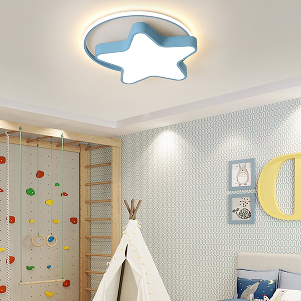 Modern Five Pointed Star LED Ceiling Light Dimmable Flush Mount Lamp for Kids Bedroom