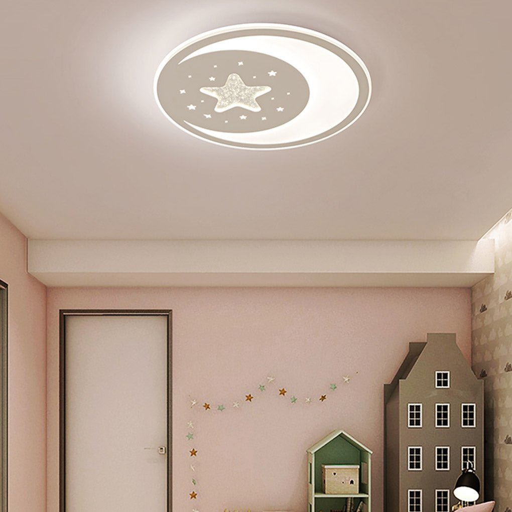 Modern Star and Moon Dimmable LED Ceiling Light Ultra Thin Fixture with Remote Control for Kids Bedroom