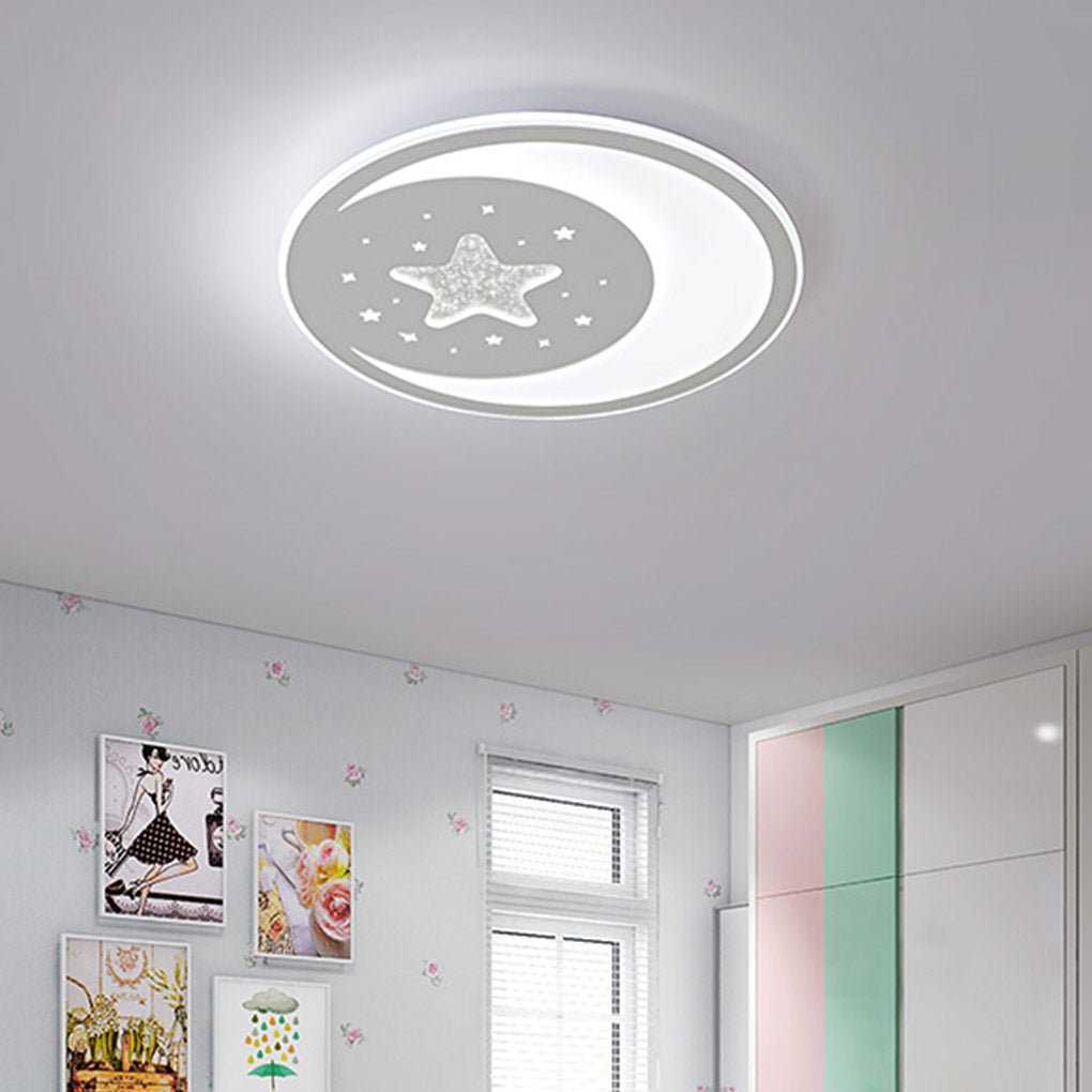 Modern Star and Moon Dimmable LED Ceiling Light Ultra Thin Fixture with Remote Control for Kids Bedroom