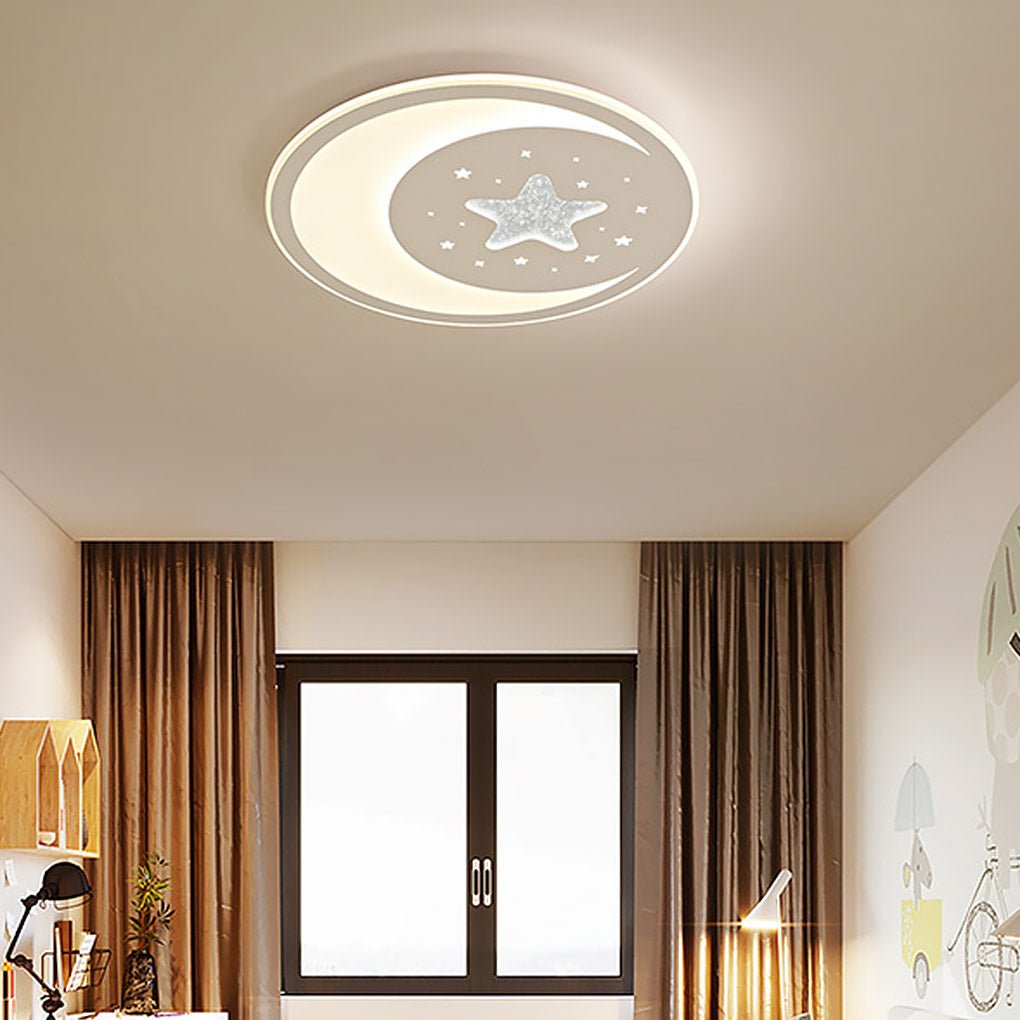 Modern Star and Moon Dimmable LED Ceiling Light Ultra Thin Fixture with Remote Control for Kids Bedroom