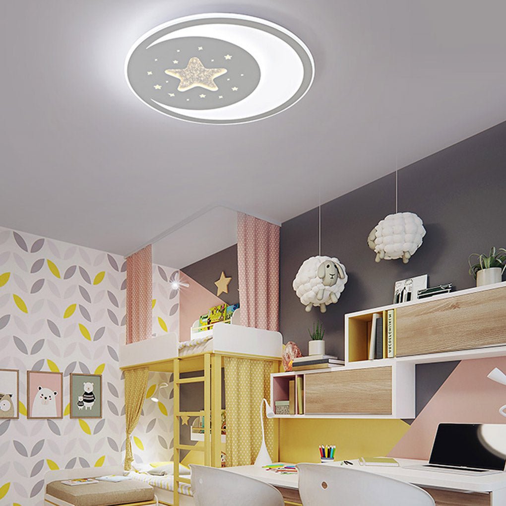 Modern Star and Moon Dimmable LED Ceiling Light Ultra Thin Fixture with Remote Control for Kids Bedroom