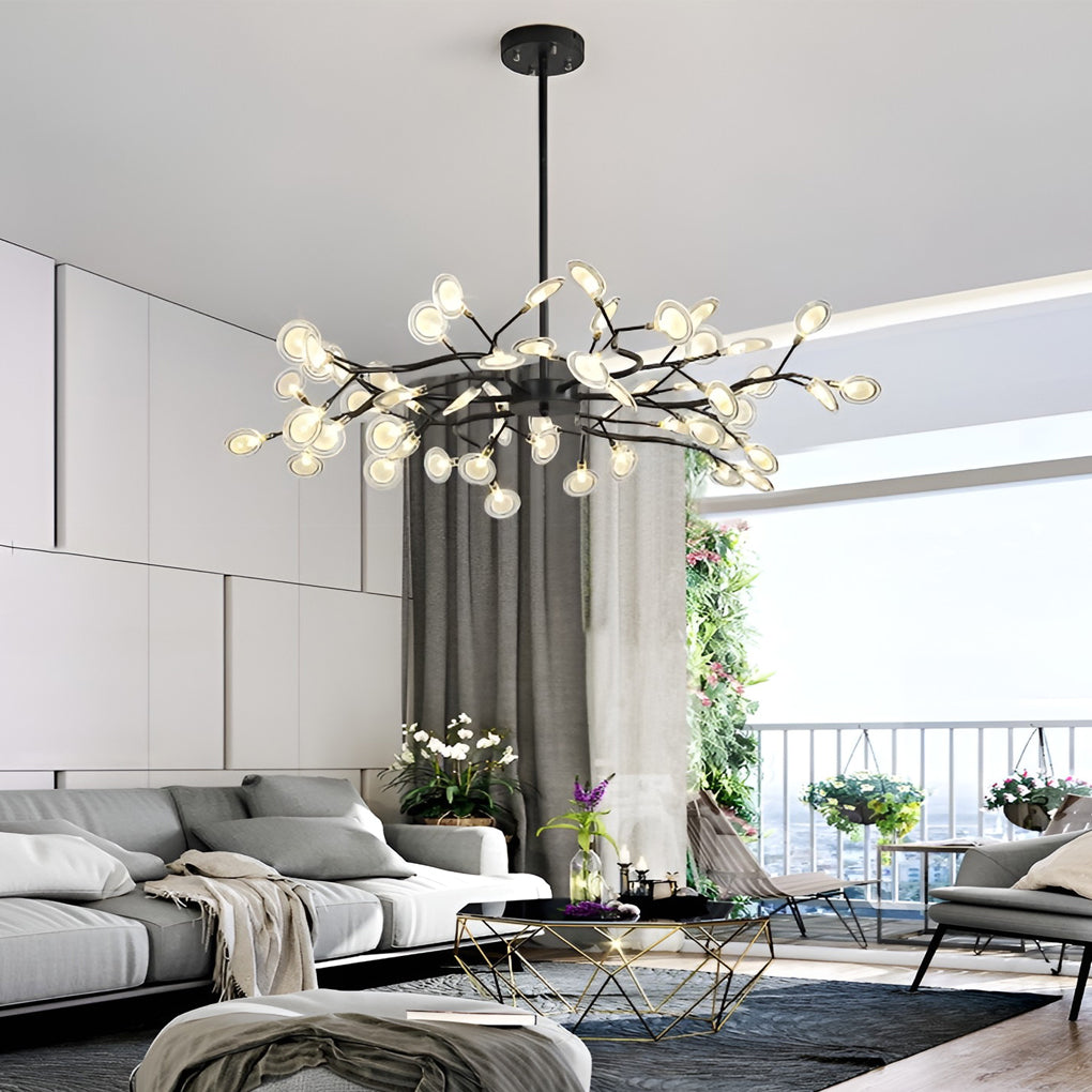 Nordic Firefly Branch Chandelier Modern Metal and Acrylic Hanging Light Fixture