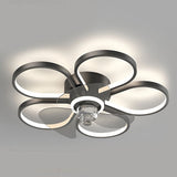 Low Profile Modern Flower LED Ceiling Fan Flush Mount with Reversible DC Motor for Bedroom