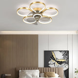 Low Profile Modern Flower LED Ceiling Fan Flush Mount with Reversible DC Motor for Bedroom