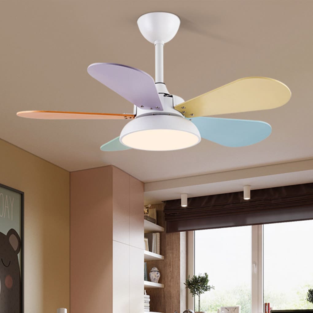 Modern Nordic Reversible Kids Ceiling Fan with LED Light and Remote Control for Bedroom