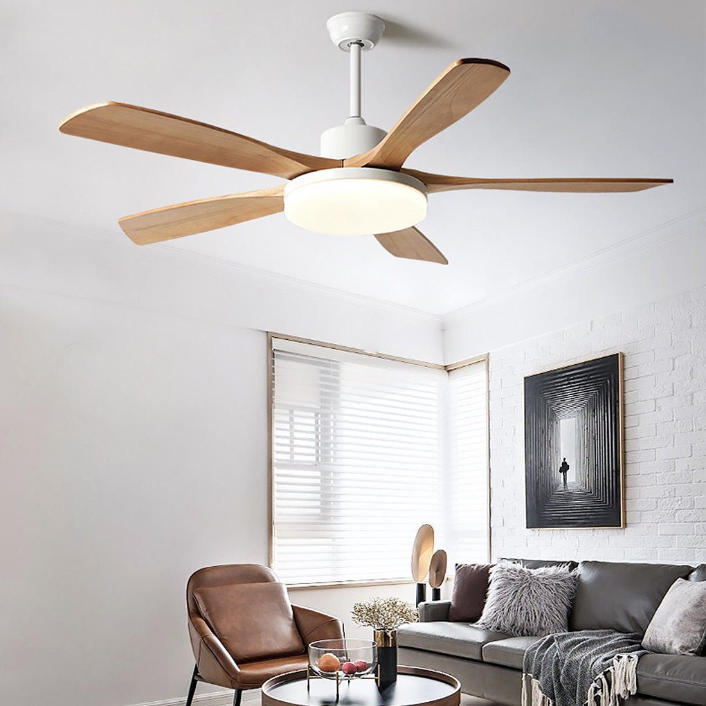 Nordic Dimmable LED Ceiling Fan with 6 Speed Remote Reversible Solid Wood Blades