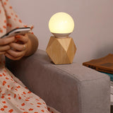 Nordic Geometric Wooden Bedside Touch Lamp with USB Charging Port and LED Bulb
