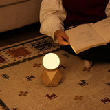 Nordic Geometric Wooden Bedside Touch Lamp with USB Charging Port and LED Bulb