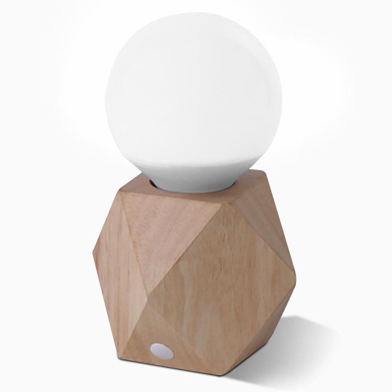 Nordic Geometric Wooden Bedside Touch Lamp with USB Charging Port and LED Bulb