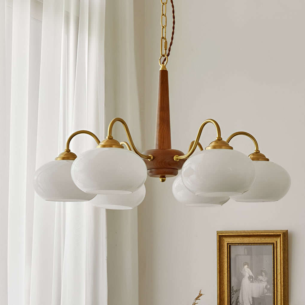 Nordic Glass and Wood Chandelier E27 LED Hanging Ceiling Light for Living Room and Bedroom
