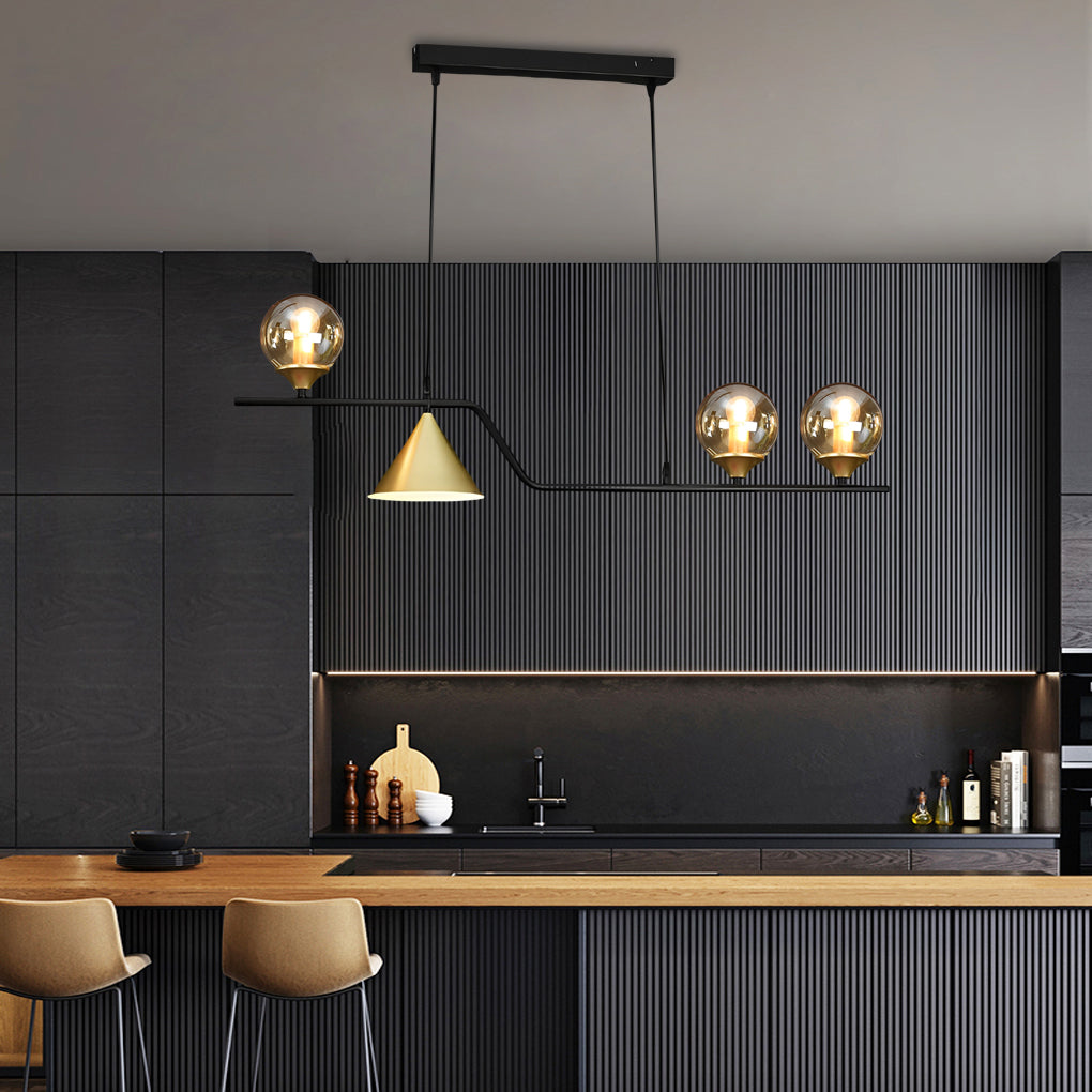 Nordic Glass Bubble LED Chandelier Modern Strip Cone Iron Pendant Light for Dining Room