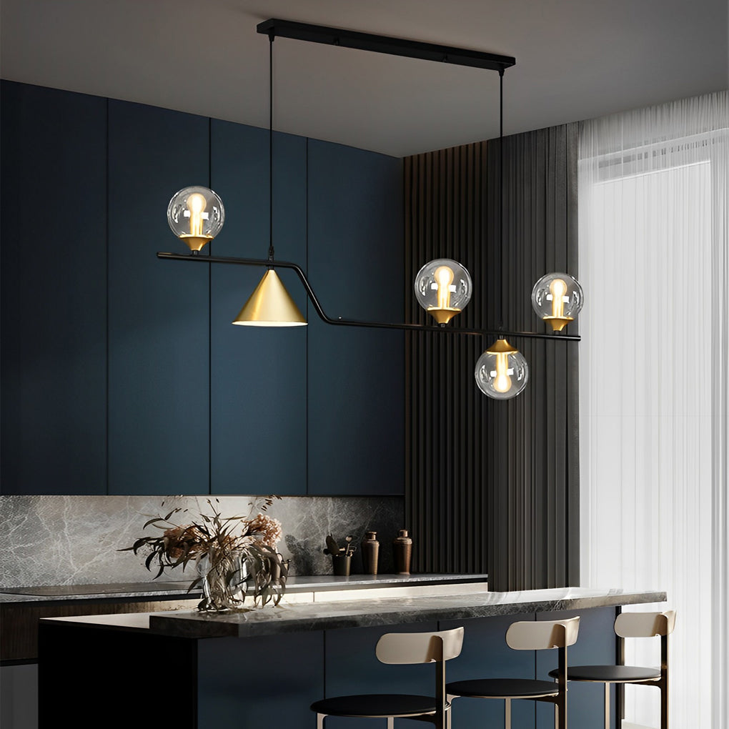 Nordic Glass Bubble LED Chandelier Modern Strip Cone Iron Pendant Light for Dining Room