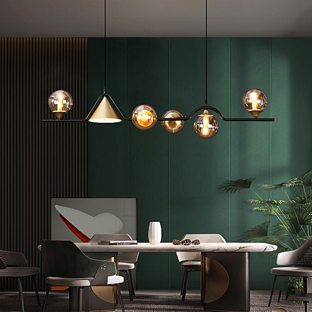 Nordic Glass Bubble LED Chandelier Modern Strip Cone Iron Pendant Light for Dining Room