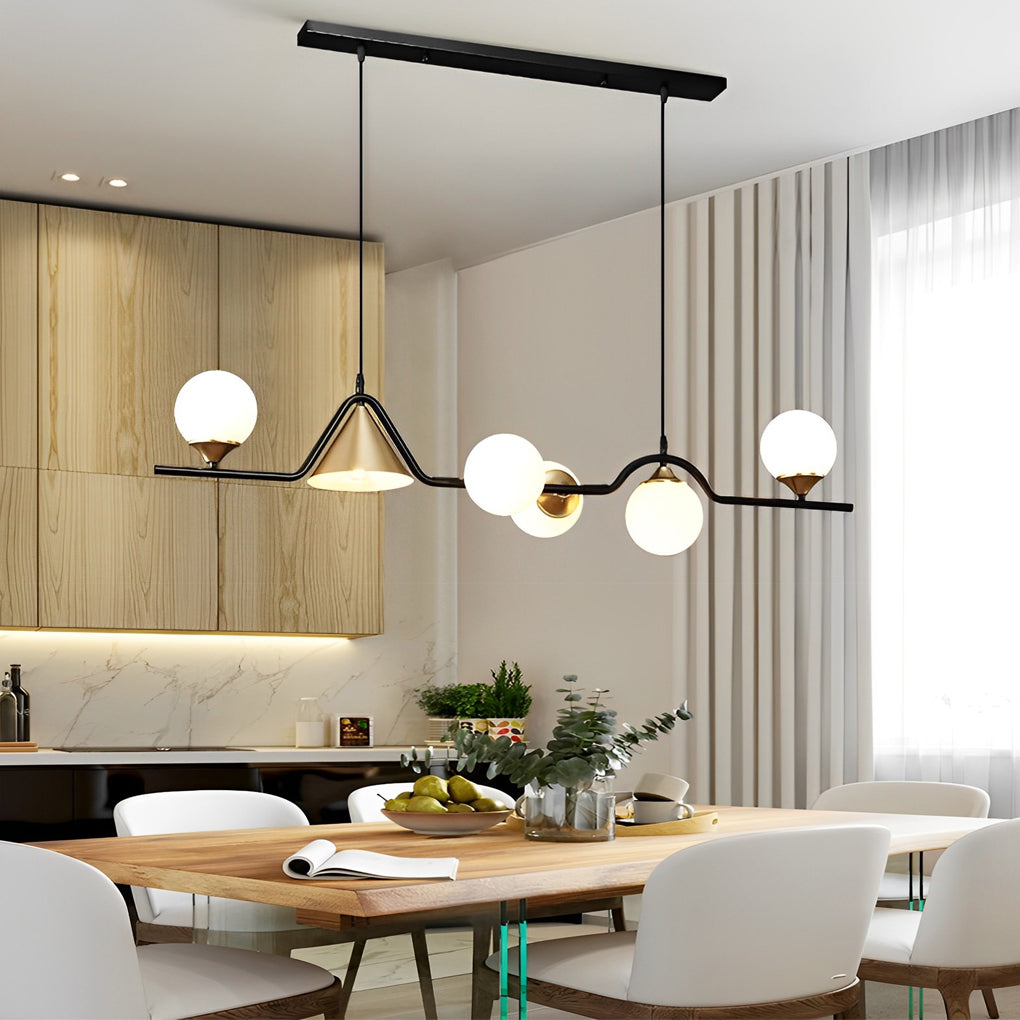 Nordic Glass Bubble LED Chandelier Modern Strip Cone Iron Pendant Light for Dining Room