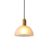 Nordic Glass Flower and Wood Pendant Light Modern White Hanging Chandelier Lamp for Dining Room