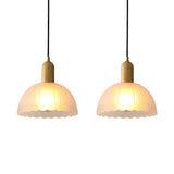 Nordic Glass Flower and Wood Pendant Light Modern White Hanging Chandelier Lamp for Dining Room