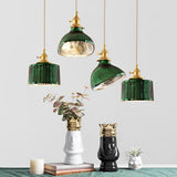 Nordic Green Glass Pendant Light with Copper Base Retro Emerald Hanging Lamp for Dining Room
