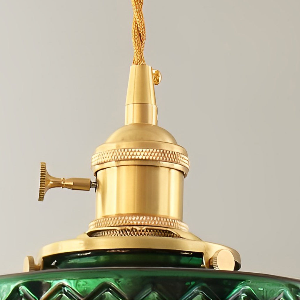 Nordic Green Glass Pendant Light with Copper Base Retro Emerald Hanging Lamp for Dining Room