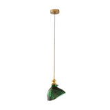 Nordic Green Glass Pendant Light with Copper Base Retro Emerald Hanging Lamp for Dining Room