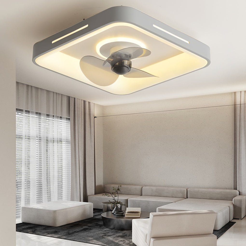 Silent Inverter Ceiling Fan with Dimmable LED Light Ultra Thin Flush Mount Fixture for Bedroom