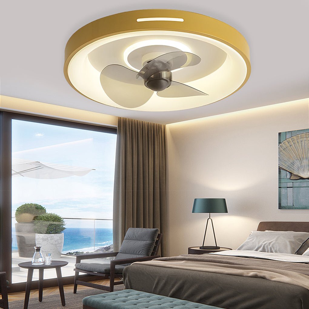 Silent Inverter Ceiling Fan with Dimmable LED Light Ultra Thin Flush Mount Fixture for Bedroom