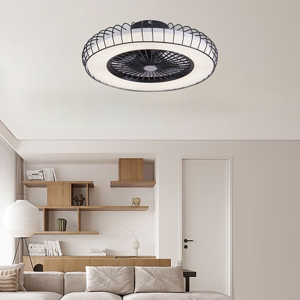 Modern Nordic Bladeless Ceiling Fan with Stepless Dimming Integrated LED Flush Mount Light Lamp