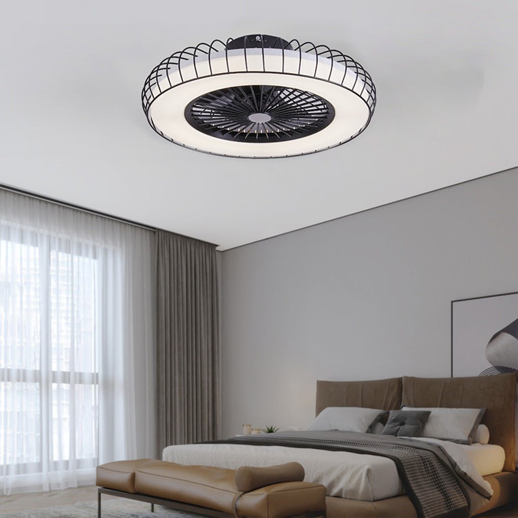 Modern Nordic Bladeless Ceiling Fan with Stepless Dimming Integrated LED Flush Mount Light Lamp