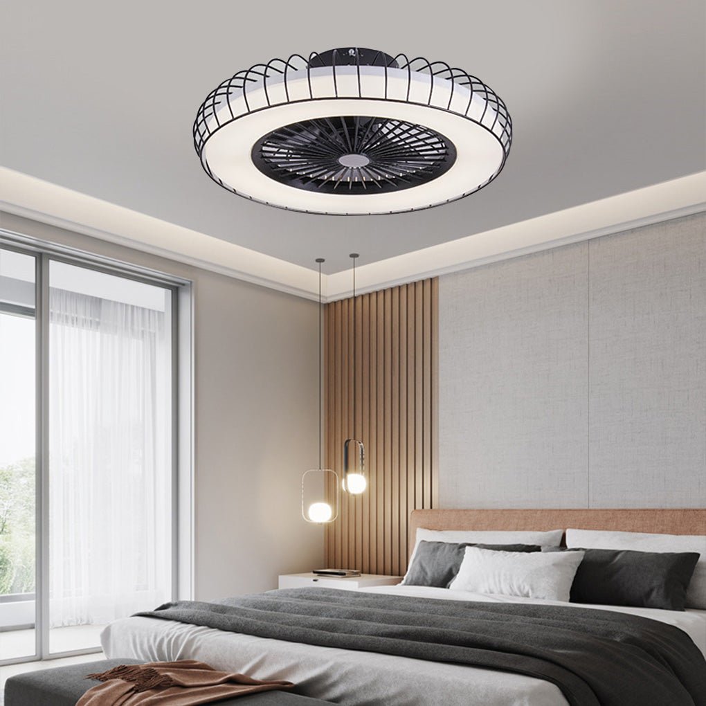 Modern Nordic Bladeless Ceiling Fan with Stepless Dimming Integrated LED Flush Mount Light Lamp
