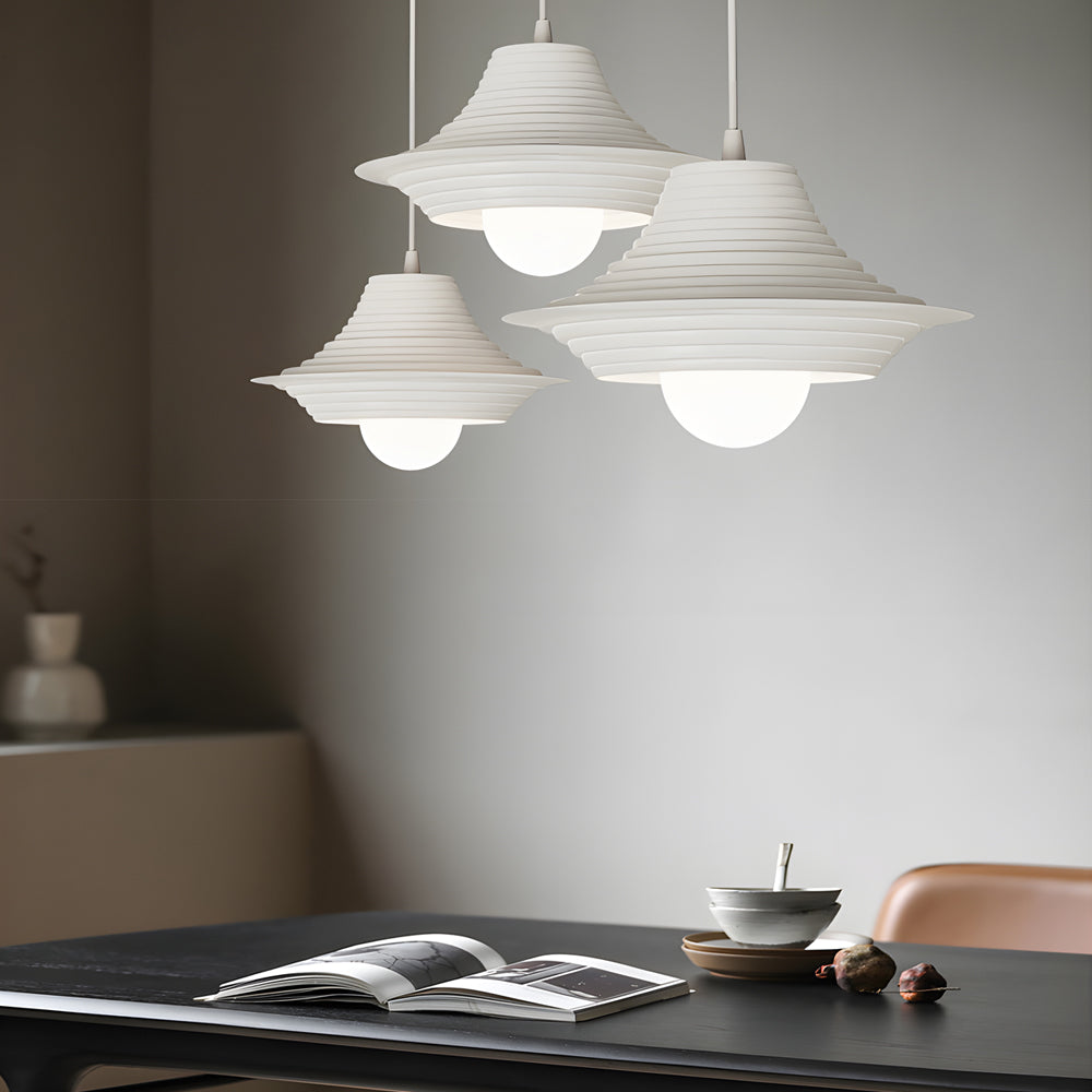 Nordic Iron Hat Pendant Light Modern Striped 3 Step Dimming Ceiling Hanging Lamp