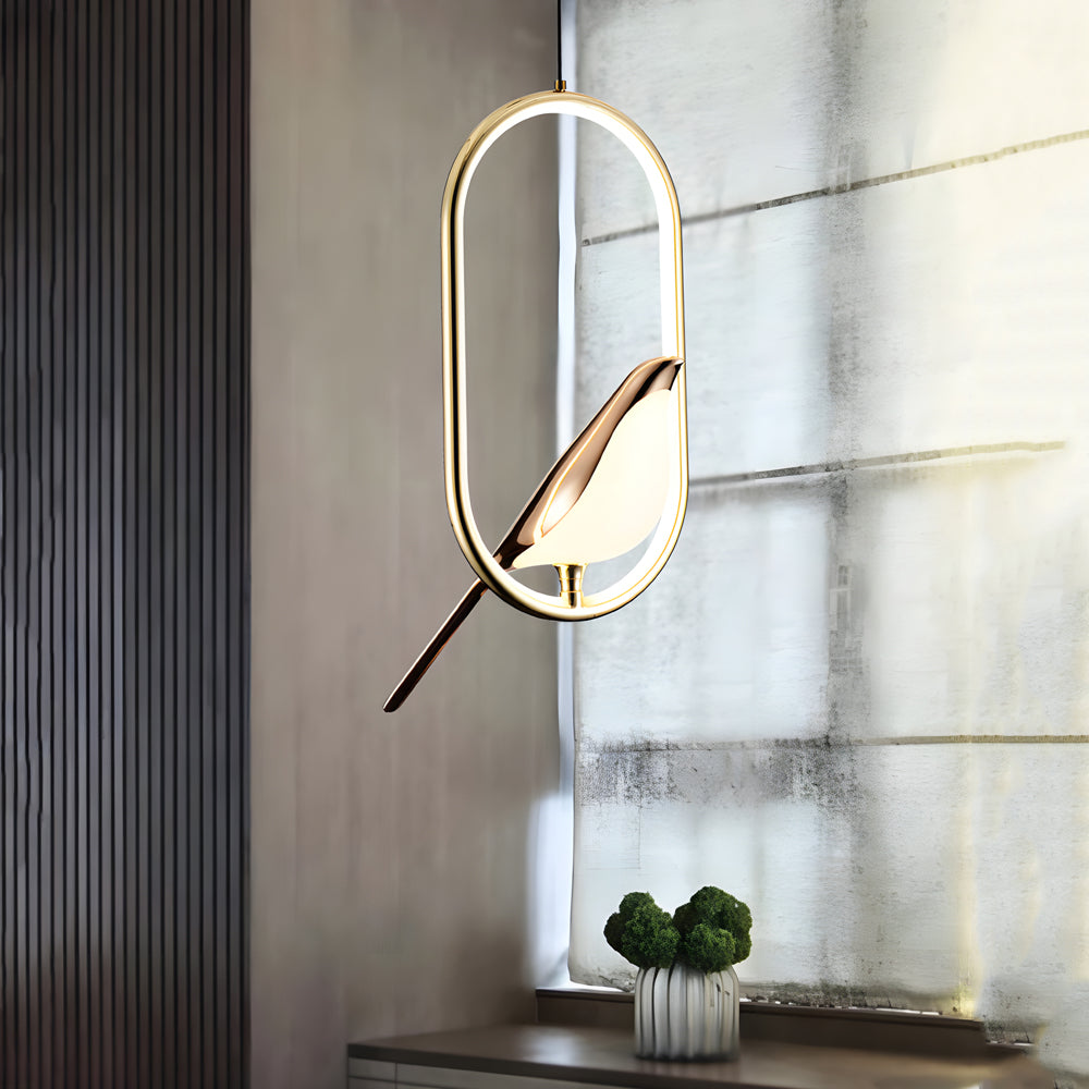 Nordic Magpie Bird LED Ring Pendant Light for Dining Room and Kitchen Island in Gold and Black