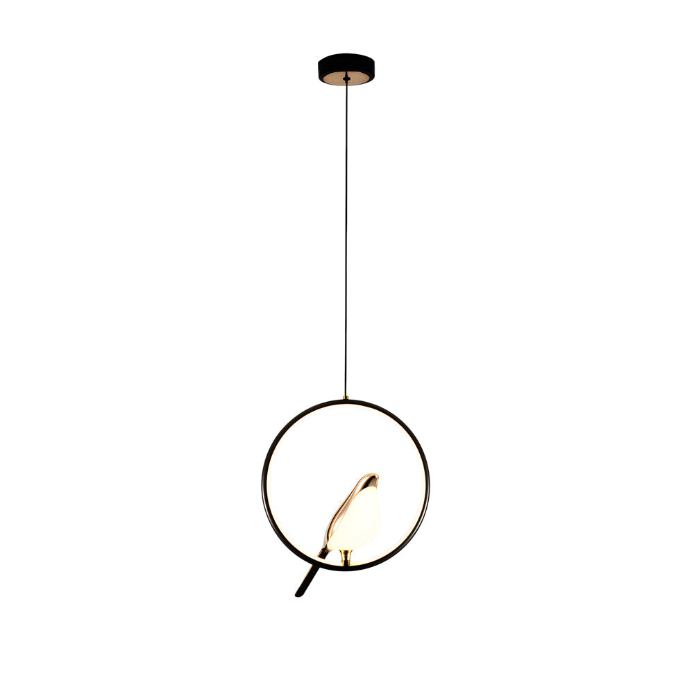 Nordic Magpie Bird LED Ring Pendant Light for Dining Room and Kitchen Island in Gold and Black