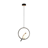 Nordic Magpie Bird LED Ring Pendant Light for Dining Room and Kitchen Island in Gold and Black