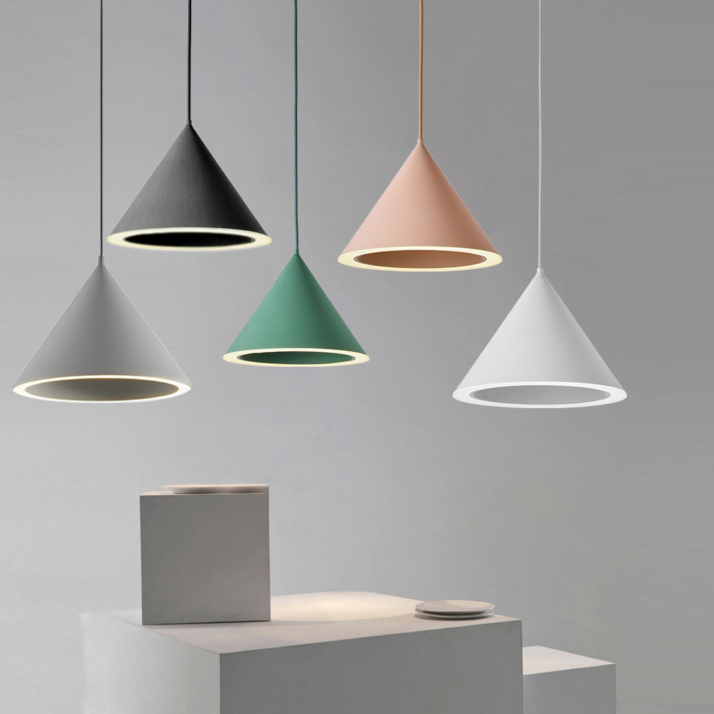 Nordic Minimalist Conical LED Pendant Light Colorful Macaron Kitchen Island Hanging Lamp