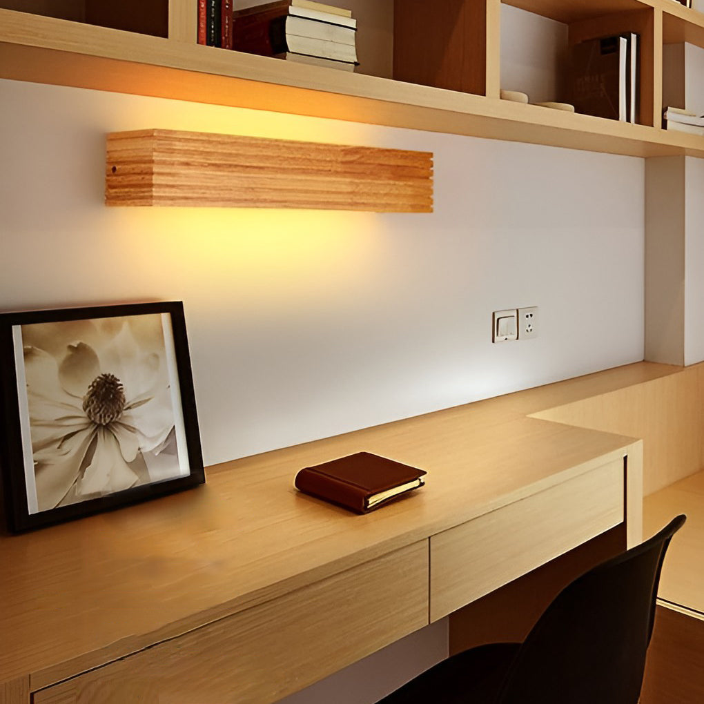 Nordic Minimalist Wood LED Vanity Light Waterproof Rectangular Wall Mounted Sconce