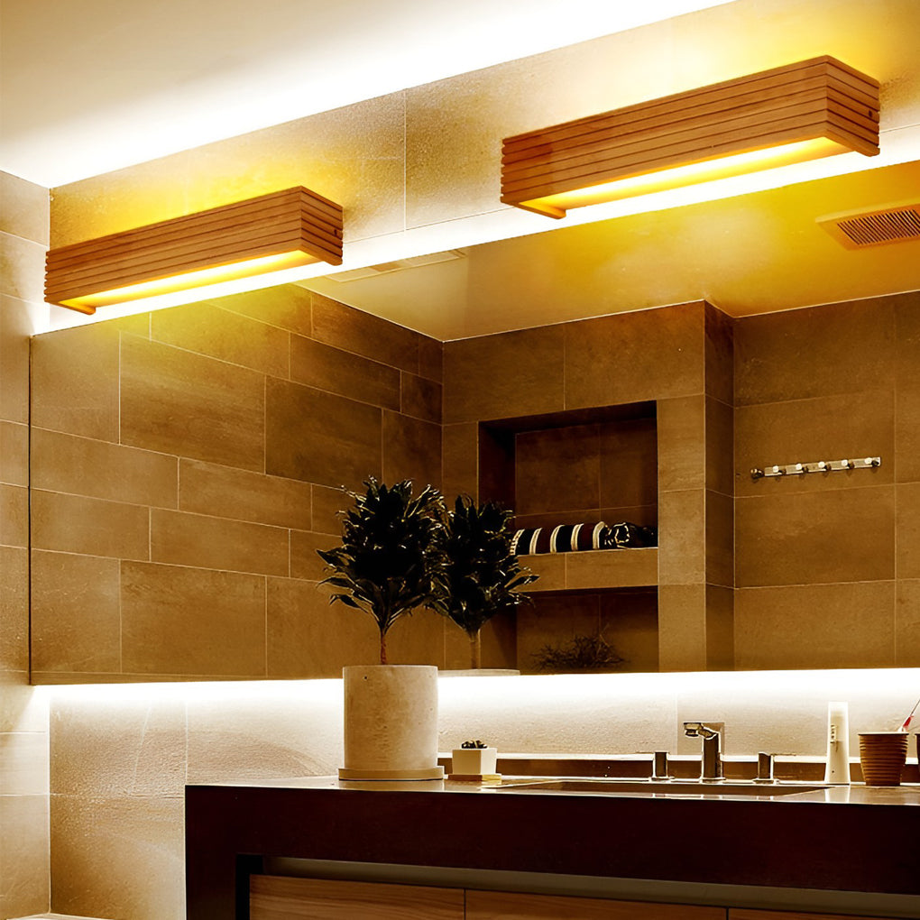 Nordic Minimalist Wood LED Vanity Light Waterproof Rectangular Wall Mounted Sconce