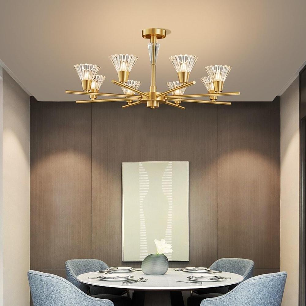Nordic Modern Copper Chandelier with Clear Glass Shades for Living Dining Room