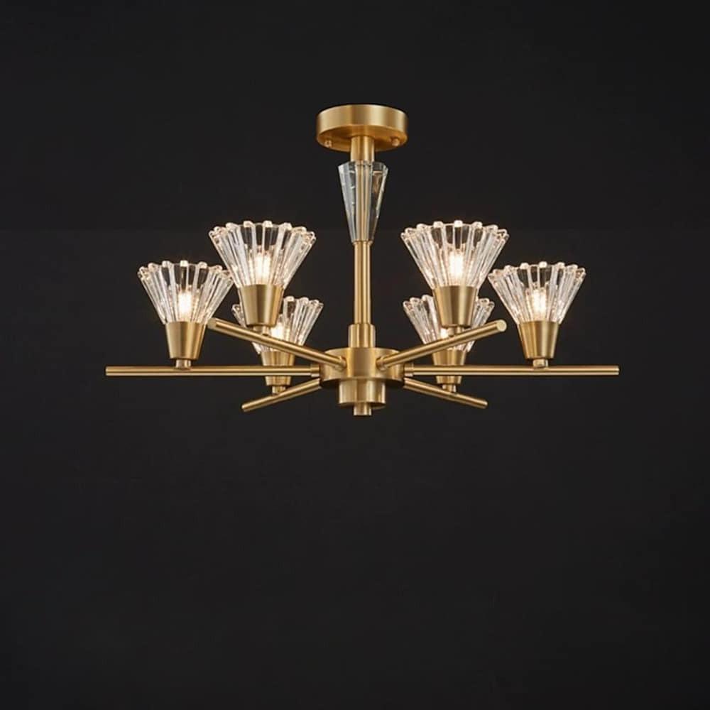 Nordic Modern Copper Chandelier with Clear Glass Shades for Living Dining Room
