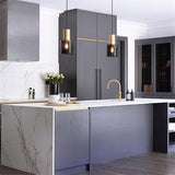 Nordic Modern Cylindrical Glass Pendant Light Industrial Metal Hanging Fixture for Dining Room Kitchen