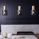 Nordic Modern Cylindrical Glass Pendant Light Industrial Metal Hanging Fixture for Dining Room Kitchen