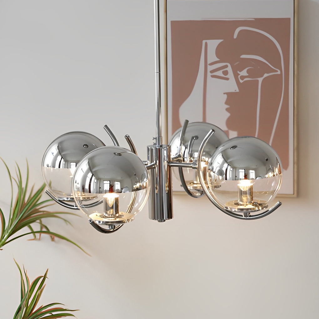 Nordic Modern Glass Globe Chandelier with Electroplating Iron Finish for Living Room 4 or 5 Lights