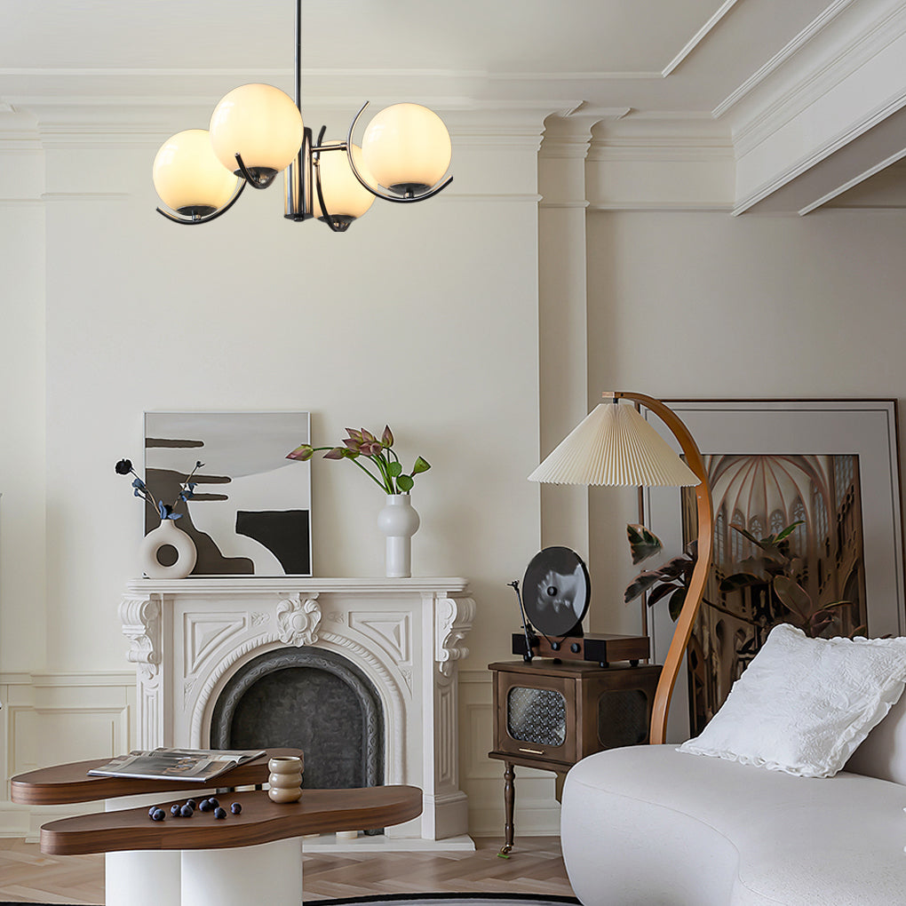 Nordic Modern Glass Globe Chandelier with Electroplating Iron Finish for Living Room 4 or 5 Lights