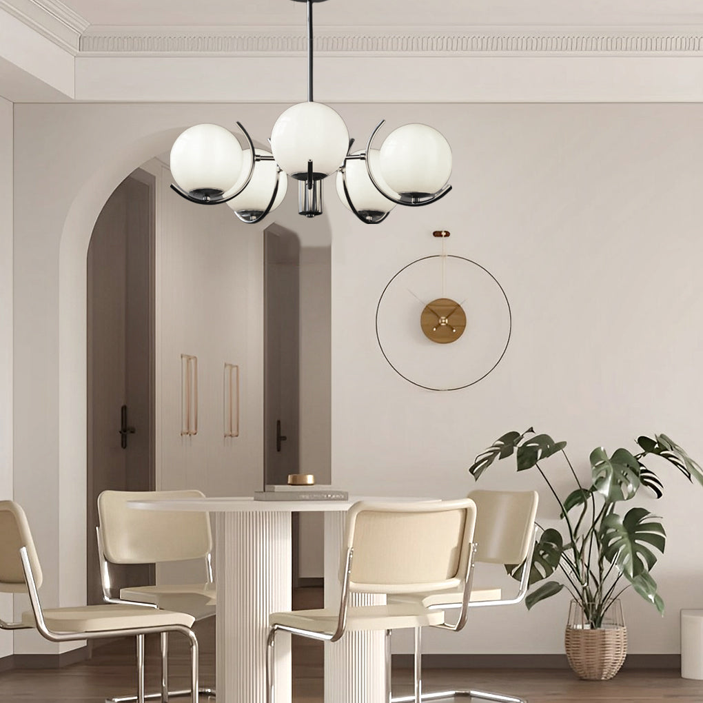 Nordic Modern Glass Globe Chandelier with Electroplating Iron Finish for Living Room 4 or 5 Lights